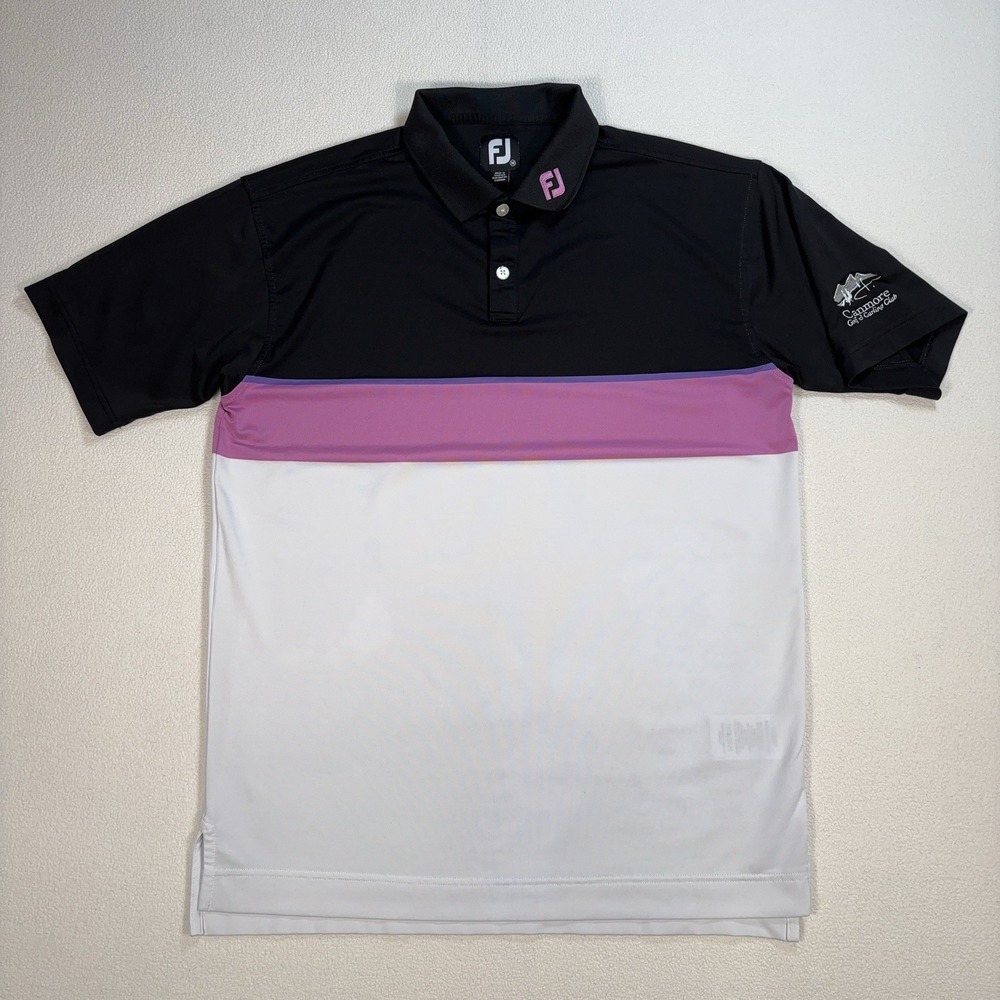 FootJoy Collar Logo Golf Polo Men's M Black Pink White Athletic Fit *STAIN*